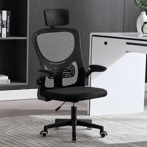 Cadeira de Escritório Ergonômica Preta com Suporte Lombar Independente, Encosto em Malha Respirável, Apoio de Cabeça Ajustável, Altura Regulável, Giratória 360°, Conforto para Home Office e Trabalho