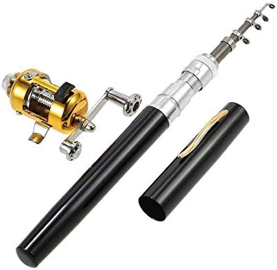 HappyOutdoor Mini Portable Pocket Fish Rod Pen Aluminum Alloy Fishing Rod Pole Reel Combos