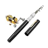 HappyOutdoor Mini Portable Pocket Fish Rod Pen Aluminum Alloy Fishing Rod Pole Reel Combos (Black)