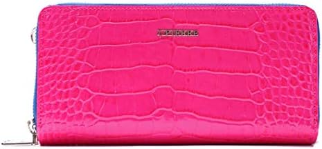 ラウンドダブルファスナー長財布 舗 本革 トリコロール財布 エナメルクロコダイル バイカラー カード 小銭入れ パス入れ付き