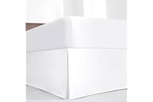 SKY BEDDINGS Luxury Pleated Queen Bed Skirt with Split Corners - 16 Inch Tailored Drop - Pleated Dust Ruffle - Wrinkle-Free 100% Microfiber - Easy Fit, Soft & Durable - White