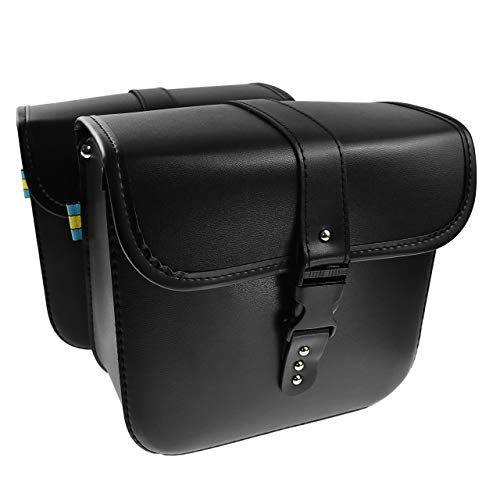Rebacker Motorcycle Saddle Bag Universal for Harley for Honda for Yamaha Cruiser PU Leather Tool Bag Panniers,Black - Thumbnail 3