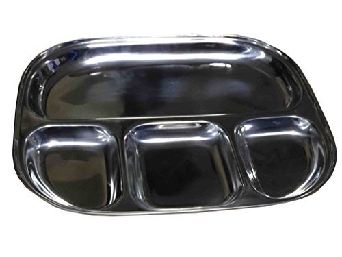 Stainless Steel Oval Shape Thali Plate, 4 compartment Thali, Mess Trays, Kids Lunch and Dinner or Every Day Use Silver Color Size 13 X 13 Inch, Easter Day / Mothers Day / Good Friday Gift