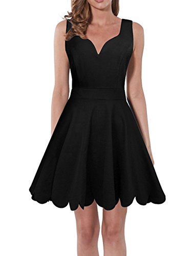 Dreaweet Women's V-Neck Sleeveless Scalloped A-Line Cocktail Party Wedding Dress