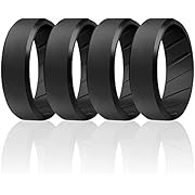 ROQ Silicone Rings, Breathable Silicone Rubber Wedding Ring Band for Men with Comfort-Fit Design, 8mm Beveled Edge, 4 Pack, Silicone Wedding Ring - Black Colors - Size 8