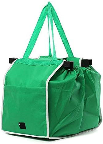 Funnytoday365 Reusable Large Trolley Clip-To-Cart Grocery Shopping Bags Portable Green Cloth Bag Foldable Tote Handbags Fabric Bag