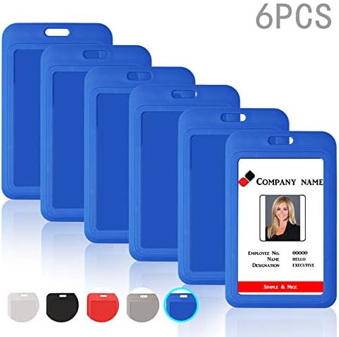 6PCS Badge Holder ID Badge Card Holde Plastic Heavy Duty ID Card Business Card Offices Supplies Only The 6PCS Card Lanyard not Include (Dark Blue, Badge Holder)