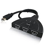 KOLPCTT HDMI Switch 3 Port with 1080P Fixed 3FT Pigtail Cable Supports 3D, HD Audio