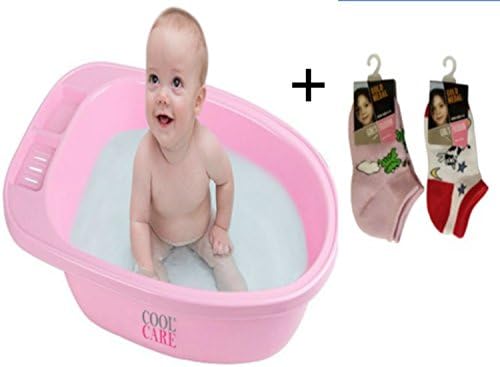 Cool Care Baby Bath Tub for Sitters, 100% BPA Free, Makes Bath Time Fun for Babies and Easy for Mom, Pink - Bonus - 2 Free Pairs of Baby Socks-Makes a Great sled add a Rope and go!