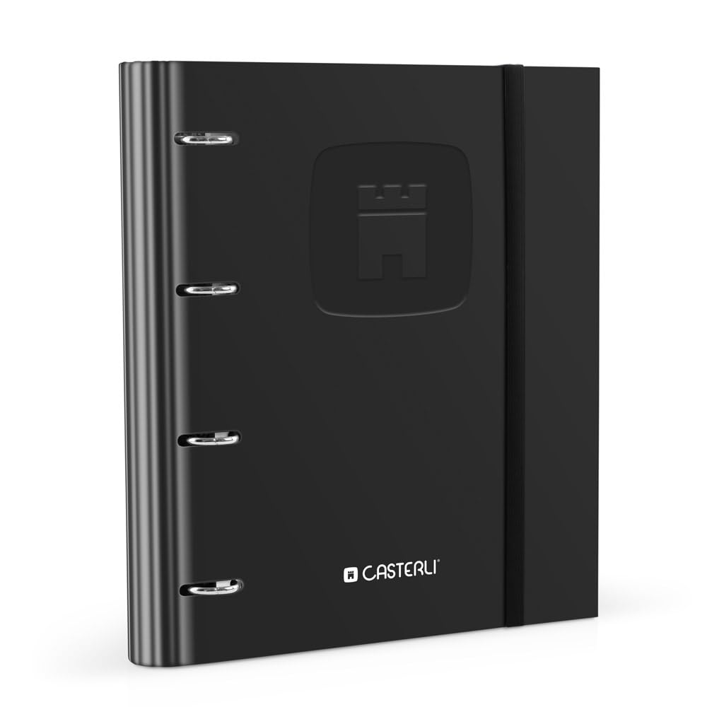 Casterli 72990 - Basic Die-Cut 4 Ring Binder, Matte Lined Cover, Size 320 x 275 x 40 mm, Assorted Colours, 40 mm Rings (Black)
