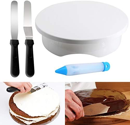 Gyvazla Plateau Tournant de Gâteau, Kit de Pâtisserie Inclure Gâteaux Tournant, Poches et Douilles, Coupe-Gâteau, Seringue Patisserie, Brosse, Spatule à Glaçage pour Cuisine Décoration de Gâteaux - Cuisine A Vivre Gyvazla Plateau Tournant de Gâteau, Kit de Pâtisserie Inclure Gâteaux Tournant, Poches et Douilles, Coupe-Gâteau, Seringue Patisserie, Brosse, Spatule à Glaçage pour Cuisine Décoration de Gâteaux