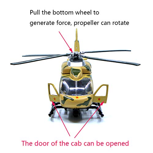 Ailejia Military Helicopter Model US Army Vehicle Lights and Sounds Pullback Toy for Kids Boys & Girls (Yellow) - Thumbnail 3