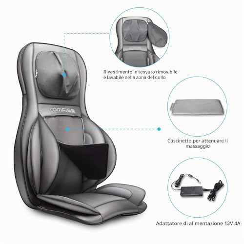 Comfier Back and Neck Massager with Air Compression, Shiatsu Electric Massager with Heat and Rolling, Massage Seat for Whole Body