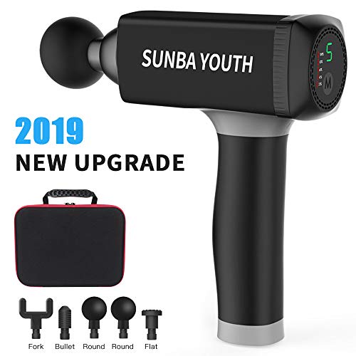 Massage Gun,SUNBA YOUTH Powerful Handheld Deep Tissue Muscle Massager,Rechargeable Cordless Percussion Massager with 5 Massage Heads& Portable Bag(Black) - Thumbnail 7