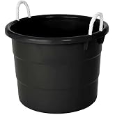 20 Gallon Storage Tub, Round Heavy Duty Plastic Container with Rope Handles, 21.5 x 21.5 x 16.5 inches (Black)