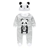 FTXJ Baby Jumpsuits, Panda Pattern Rompers With Hat Long Sleeve Bodysuits Gray (70 (0-3 months))