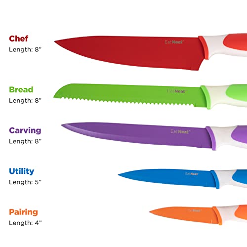 EatNeat 12Piece Colorful Kitchen Knife Set 5 Colored Stainless Steel