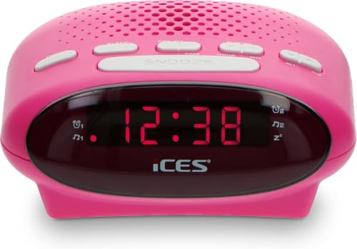 ICES ICR-210 PINK - Uhrenradio - Radiowecker mit Stromkabel - 2 Weckzeiten