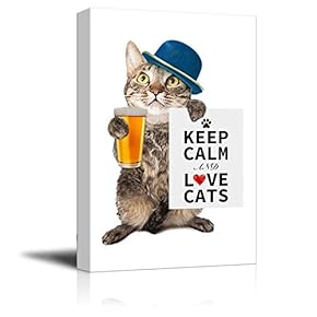 Canvas Wrap Wall Art - Keep Calm and Love Cats | Modern Wall Art Stretched Canvas Prints Ready to Hang - 16" x 24"