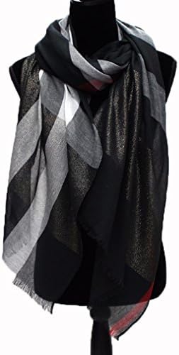YEESOO Spun Gold Silk Cotton Plaid Checked Tartan Scarf Wrap Shawl