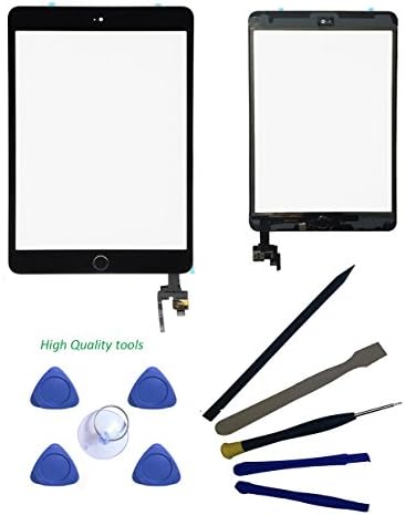 FeiyueTech Touch Screen Replacement for Black iPad mini 3, Front Glass/Digitizer Touch Panel with IC Chip Connector and Repair tool Kit . (black)