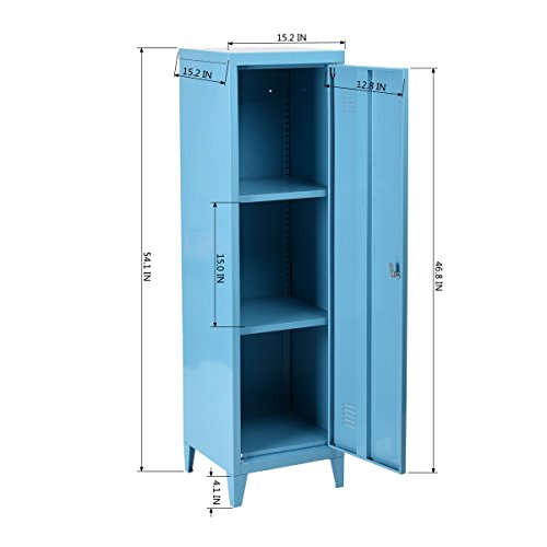 HouseinBox High Standing Locker Organizer File Storage Chest Metal Cabinet 1 Door 3 Shelves Lockable Unit Home,Office Use, Blue - Thumbnail 5