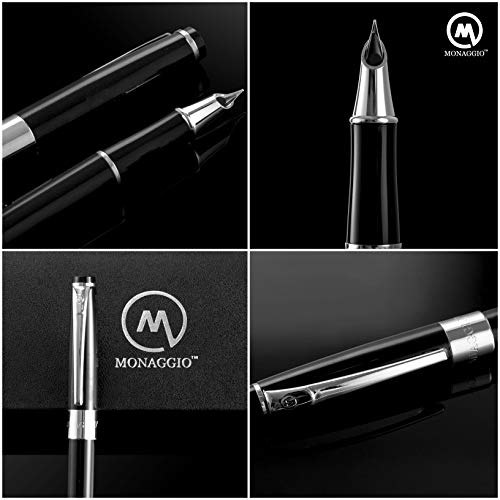 Luxury Black Fountain Pen with Beautiful Case Set, Medium Silver Nib and Refillable Converter. Perfect Calligraphy Pens to Make Your Point. Works Smoothly with International Disposable Ink Cartridges - Thumbnail 6