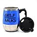Freehawk Hot Sale Novelty Automatic Electric Stirring Coffee Mug Double Layer Stainless Steel Self Stirring Auto Coffee Mugs Self Mixing Cup for Morning, Office, Travelling in Blue (450ml/15.2oz)