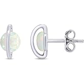 AFFY Round Cut Created Opal Gemstone Stud Earrings In 14K Gold Over Sterling Silver Jewelry For Women