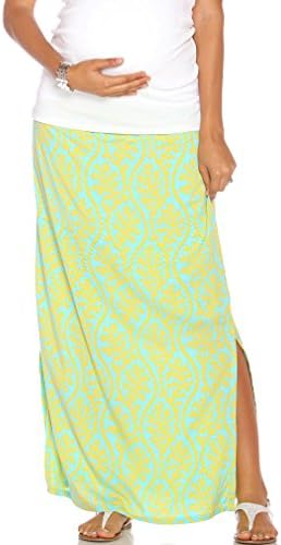 Due Maternity Isabella Pregnancy And Beyond Maxi Skirt - Blue/Yellow - Medium