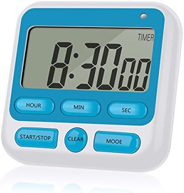 Digital Kitchen Clock Timer, 24-Hour Display Clock, Alarm Clock, Count-Up/Down with Big Display, Loud Alarm, Magnetic Backing Stand, Memory Function for Cooking & Exercise-Blue (1 AAA Battery Needed)