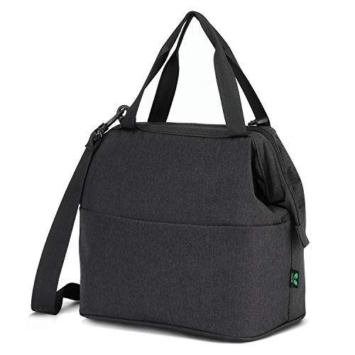 Lunch Bag Box Insulated Lunch Tote Bag Cooler with YKK Zipper, Extra Pocket Shoulder Strap For Meal Prep Men Women Kids Adults 9 Cans (Black N24) by F40C4TMP