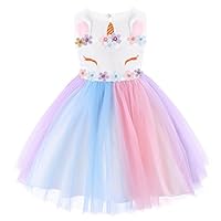 FYMNSI Baby Girls Unicorn Birthday Rainbow Party Tulle Dress Princess Sleeveless Wedding Dress Up Costumes Multicolor 2-3 Years