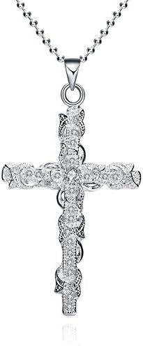 18k Gold Plated Simple Small Cross Pendant Necklace Sterling Silver Color 18 Inches for Women Girls
