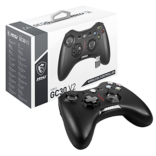 MSI Force GC30 V2 Kabelloser PC-Gamepad Controller - 2,4 GHz, 600mAh Li-Ionen-Akku, austauschbare D-Pad-Abdeckungen, Zwei Vibrationsmotoren, USB 2.0 -