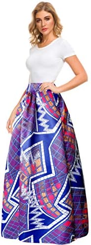 Sinono Women's African Printed Maxi Skirt Flared A Line Long