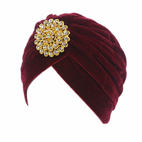 Qhome Womens Diamond Jewel Turbante Stretch Coral Velvet Turban Headband Great Hijab Hat Indian Cap Hat