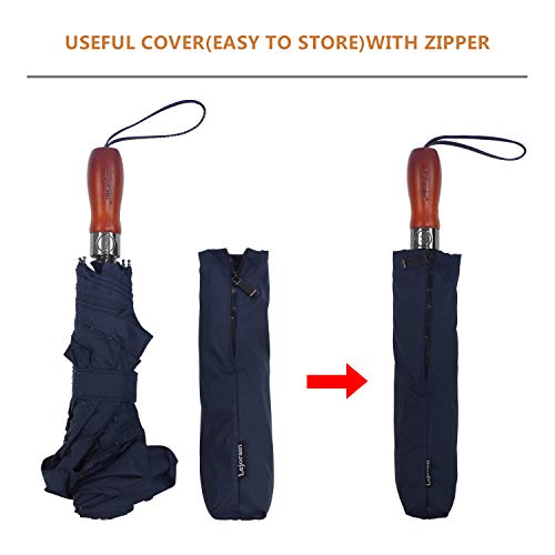 Lejorain 54inch Large Umbrella Auto Open Close,Folding Golf Size and 210T Dupont Teflon Coated Vented Windproof Double Canopy,Unisex&Blue