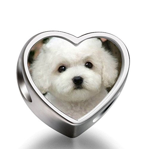 Amelery Bichon Puppy Charms Bracelet Waist Beads 6mm Hole Craft floating Charms for Women Pets Dog Heart Charm Bead