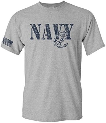 United States Navy Flag on Sleeve Men's T-Shirt - Large Sport Grey/Navy Print (ATA1661)