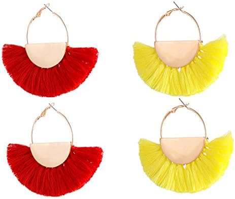 VK Accessories Semicircle Fan Shape Tassel Earrings Hoop Dangle Ear Drop Soriee for Women (2 pairs 02)