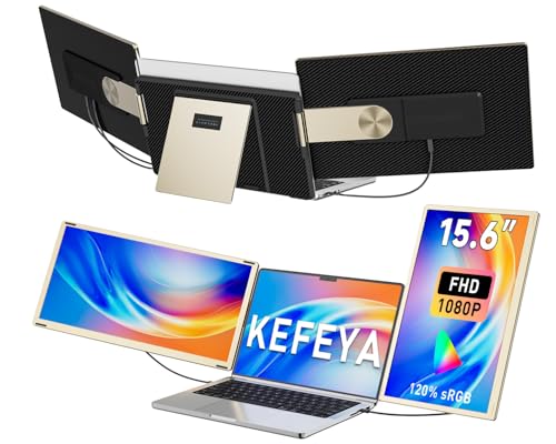 KEFEYA Monitor Portatile per Laptop, 15.6” Triplo Schermo PC Portatile, FHD 1080P Ultra-sottile Portable Monitor per 13-17.3” Laptops, Plug and Play Compatibile con Windows/Mac