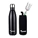 Flask Water Bottles: Sportneer 17oz Insulated Stainless Steel Water Bottle Reusable Double Walled Metal Bottle Cola Shape Thermos Leak-Proof 24 Hours Cold 12 Hours Hot for Travel Hiking, 500ml Black