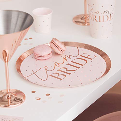 Hen Party Rose Gold Team Bride & Blush Wedding Paper Plate 8 Pack, 350g