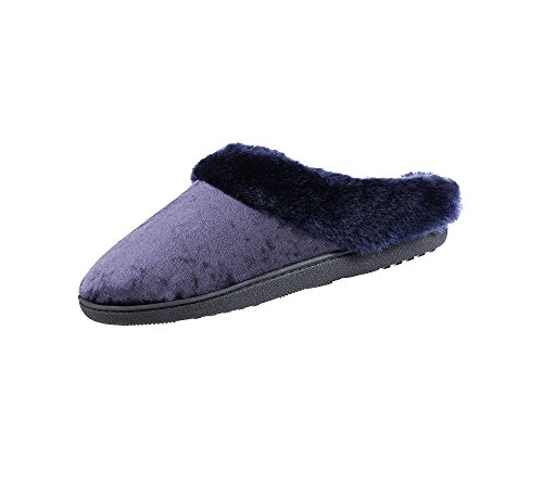 Isotoner Signature Women's Crushed Velour Tasha Hoodback Slippers Navy 9.5-10