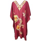 Mogul Interior Women Maroon Short Caftan Dress Embellished Kimono Kaftan One Size