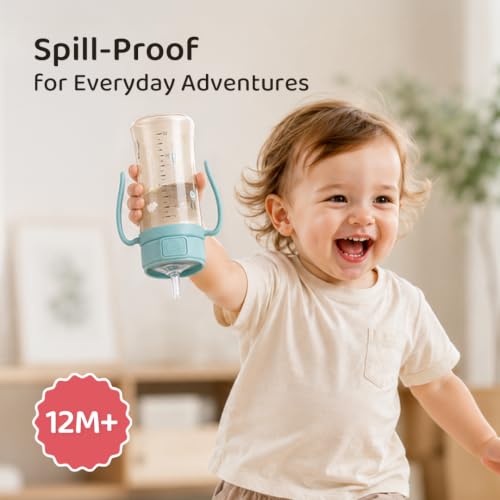 GROSMIMI Flip Top Spill Proof Sippy Cup with Stage 2 Straw for Toddlers, Customizable, PPSU, BPA Free 10 oz (Unicorn)