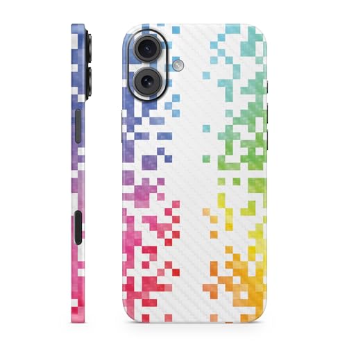 Carbon Fiber Phone Skin Compatible with Apple iPhone 16 Plus - Rainbow Pixel -…