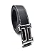 Maikun H Letter Silver Buckle Black Leather Belt 100cm for Waist Size 28-30