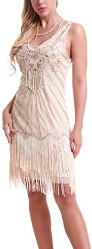 Uniq Sense xs-4xl Women's Roaring 20s V-Neck Gatsby Dresses- Vintage Inpired Sequin Beaded Flapper Dresses